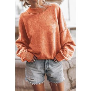 Azura Exchange  Orange Drop Shoulder Crew Neck Pullover Sweatshirt